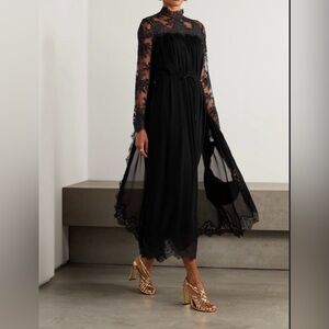 ZIMMERMANN gathered lace-trimmed crepe midi dress
